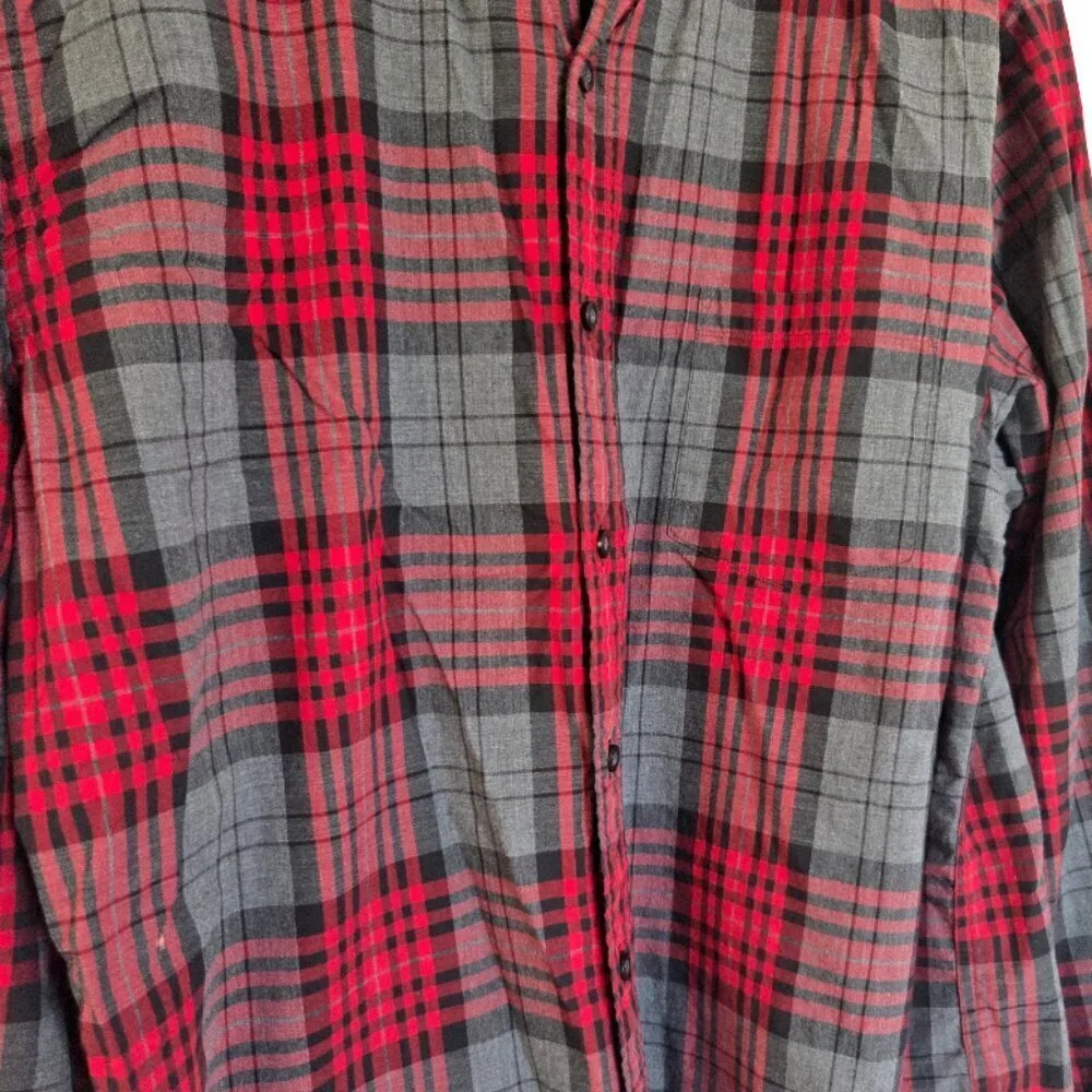 J.Crew Plaid Button-Down Shirt Red Gray 100% Cotton Men’s Large Lumberjack Cabin